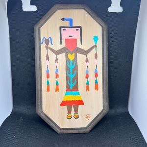 Vintage Southwestern Folk Art Hand Painted Navajo Style Yei Figure Wood Wall 9x5